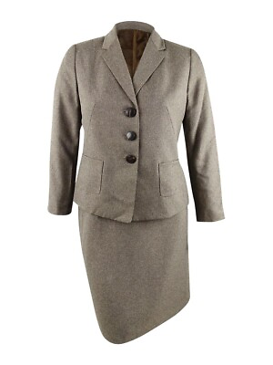#ad Le Suit Women#x27;s Petite 3 Button Slim Skirt Suit 14P Espresso Multi $129.99