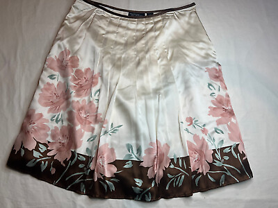 #ad New York City Design Co Skirt Womens Size 14 Ivory Brown Floral 100% Silk Midi $25.00