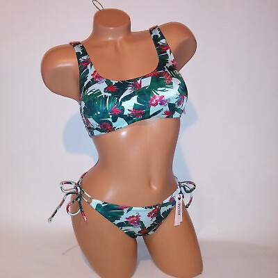 #ad Victoria Secret Swim Bikini Small Top amp; Bottom Tropical Floral Blue Green Scoop $59.99