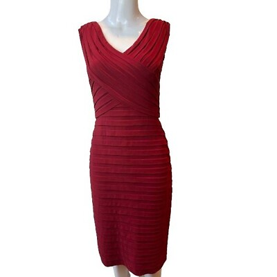 Adrianna Papell Womens Sheath Cocktail Dress Basket Weave Bandage Red Size 6 $80.00