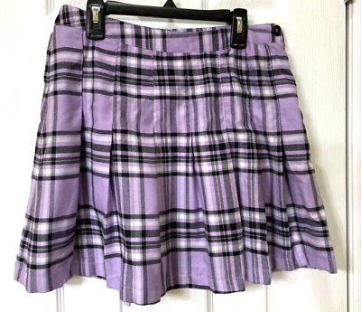 #ad Rue 21 mini skirt size M plaid preppy purple black white pleats side zip $12.00