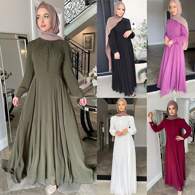 #ad Ramadan Abaya Kaftan Women Chiffon Long Sleeve Maxi Dress Muslim Islamic Caftan C $59.17