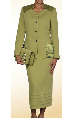 #ad Lady#x27;s 2 Piece Dress Suit comes with Jacket and Long Skirt Olive Color #L391 $109.99