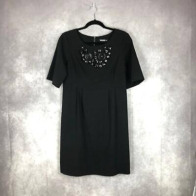 #ad Kensie Pretty Dress Womens Medium Black Embellished Neckline Beaded Shift $17.99