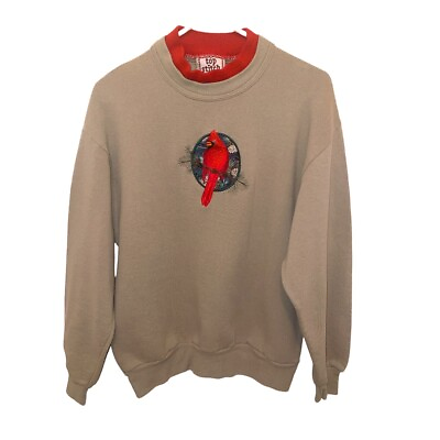 Top Stitch By Morning Sun Women#x27;s Sweatshirt Size M Cardinal Vintage Christmas $24.74
