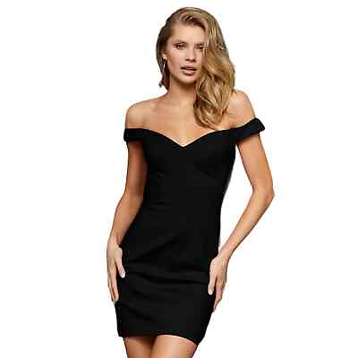 #ad Sherri Hill off the Shoulder Black Cocktail Dress size 6 $98.00