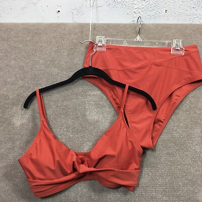 #ad Cupshe Bikini Set Women Extra Large Rust High Waisted VNeck Twist Front Swimsuit $23.88