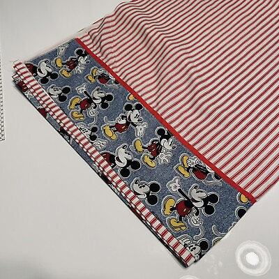 #ad Vtg Mickey Mouse Sears Walt Disney Twin Flat Sheet Red Ticking Stripes $18.44