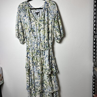 #ad Eloquii Elements Tie Back Maxi Dress 18W Boho Prairie Layer Stretch $17.50