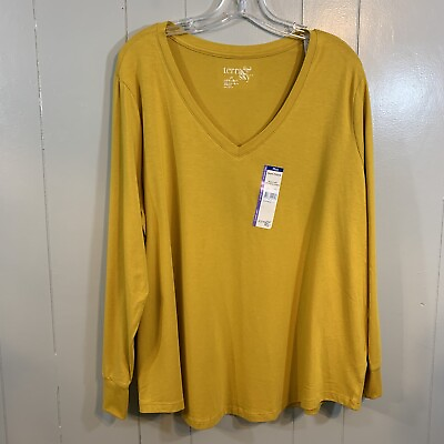 Terra amp; Sky V Neck Core Tee Mustard Yellow Plus T Shirt Top 1X 16W 18W NEW $15.41