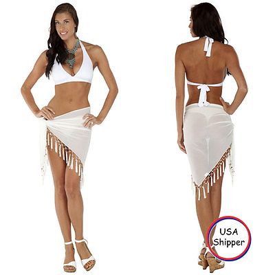 #ad 1 World Sarongs Sheer Sarong in White Swimsuit Beach Cover Up Wrap Skirt Pareo $13.99