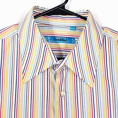 #ad Savoia Cocktail Men#x27;s Long Sleeve Button Up Shirt Multi Color Size XL Striped $6.89