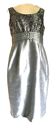 #ad Vintage Silver Formal Cocktail Dress 10 Ramp;M Richard Sheath Party Evening Formal $44.00
