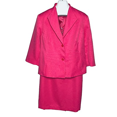 #ad Isabella Women Suit 2 Pc Skirt 2 Button Single Breasted Jacket Pink Plus 22W $48.24