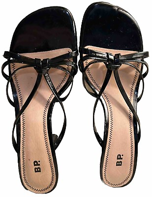 #ad Nordstrom’s Patent Leather Black SandalsSize 8.5 Slip On 3” Heels BP. Brand $18.00