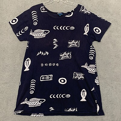#ad Womens Beach Shirt Tunic Cover Up Fish Design Navy Blue Fits Like L XL $19.99