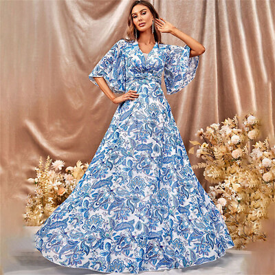 #ad Bohemian Print Women Long Maxi Dresses Holiday Party Beach Evening Gown Sundress C $60.11