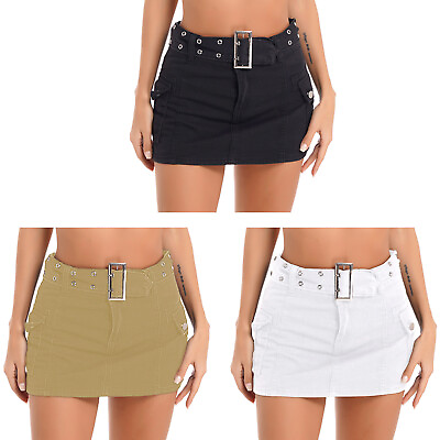 Women#x27;s Denim High Waist Mini Skirt Skirt Ladies Belt Shorts Skirts Clubwear $20.12