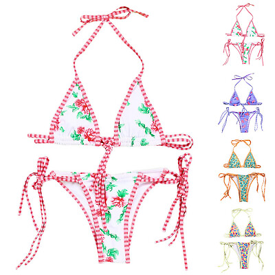 #ad Womens Swimsuits Thong Bikini Sets For Women String Tie Side Bathing Suit Two $18.61