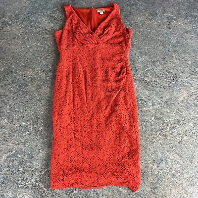 #ad Cato Women#x27;s Red Sleeveless V Neck Lace Knee Length Dress Size 14 $8.50