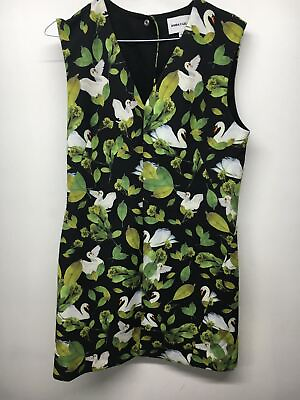 BIMBA Y LOLA Ladies Green Dresses Swan Leaf Floral Black Dress UKM GBP 58.10
