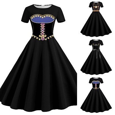 #ad Casual Vintage Cocktail Dresses For Women Short Sleeve Knee Length Retro A Line $25.49