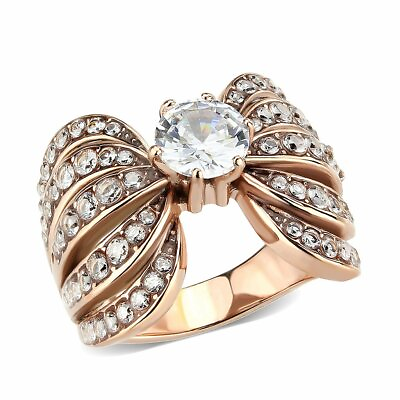 #ad Rose gold ring ladies solitaire accents simulated diamonds cocktail GBP 22.99