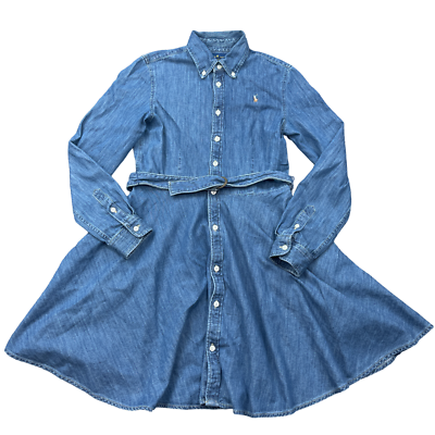 Polo Ralph Lauren Denim Dress Womens Size 14 Belted Collared Button Up Blue Jean $60.00