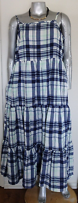 #ad NWT WOMAN LEE PLAID TIERED BOHO MAXI DRESS Plus Size 2X STRAPS SLEEVELESS POCKET $84.99