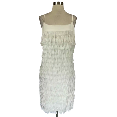 #ad Aidan Mattox Women#x27;s Cocktail Dress Size 4 White Fringed Sleeveless Sheath $59.99