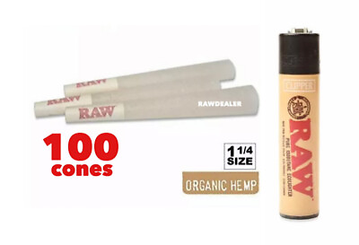 RAW organic hemp 1 1 4 size cone 100 packs raw clipper lighter $21.99