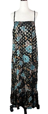 #ad NWT Natural Life Sz M “Alice” Black Blue Metallic Floral Boho Maxi Dress *FLAW* $28.97