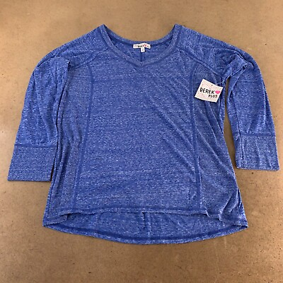 #ad Derek Heart Junior Plus Size 1X Blue Heather Long Sleeve V Neck Pullover Top NWT $12.88