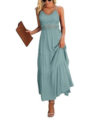#ad Women#x27;s Beach Crochet Lace Maxi Dress Solid Color Summer X Large Mint Green $69.00