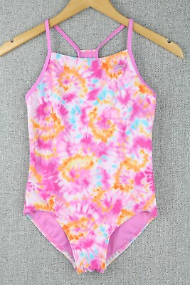 Speedo Youth Girls 1 piece Swimsuit Size L 12 14 XL 16 Pink Tie dye UPF 50 $14.95