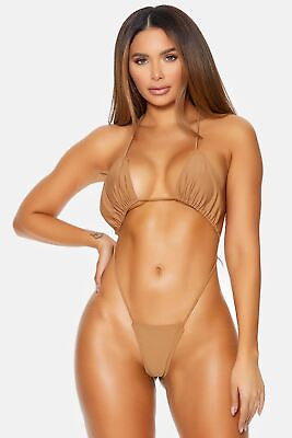 #ad Mocha Anguilla Gathered Triangle Criss Cross T string Sexy One Piece Swimsuit $30.99