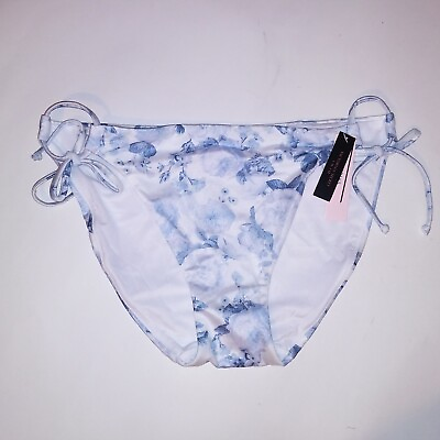#ad Victoria Secret Swim Bikini Bottom Blue White Floral Side Tie String New $47.99