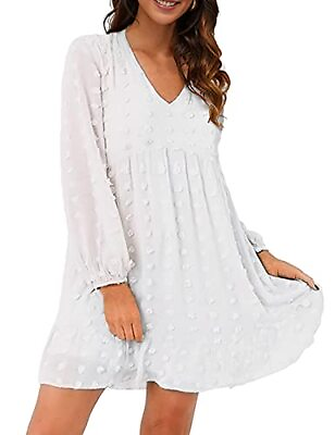 #ad Blooming Jelly Womens White Dresses Flowy V Neck Cute Mini Tunic Dress M White $7.99
