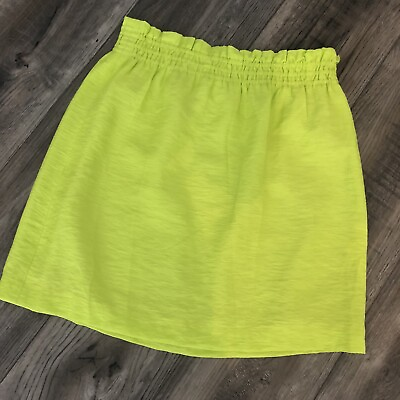 #ad J. Crew Neon Chartreuse Yellow Green Mini Skirt Paper Bag Pull On Lined Size 4 $19.99