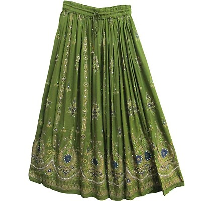 #ad indian tie day skirts for women Crinkle Sequined long free size Broomstick yoga $20.18