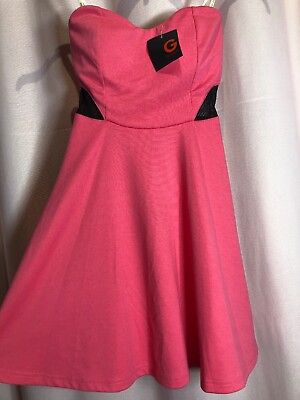 NWT G by Guess XS Strapless Pink Black padded cups Zipper flare Dress F20 $25.00