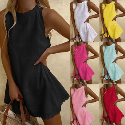#ad Women Sundress Dresses Plus Size Casual Holiday Dress Sleeveless Sexy Beach $19.47