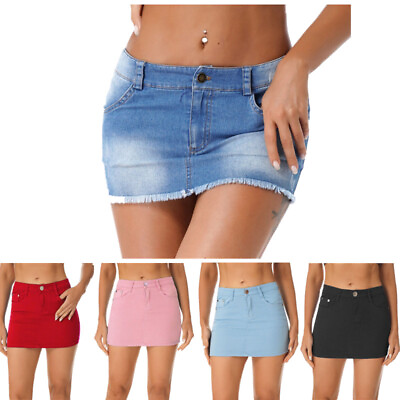 #ad Womens Sexy Denim Miniskirt Mid Waist Stretch Jean Pencil Shorts Skirts Clubwear $14.60