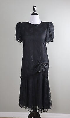 MAYA JORNOT For Michael Marcella Vintage Black Lace Maxi Evening Dress Size 12 $44.99