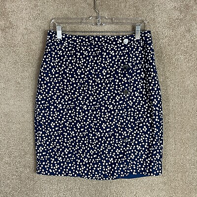 #ad Talbots Pencil Skirt Petite Size 10P Navy White Stretch Polka Dot Button Detail $5.00