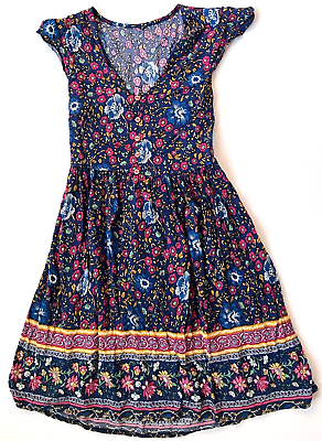 #ad #ad Boho Multi Color Mini Dress Cap Sleeves *100% Cotton *Excellent Condition $12.00