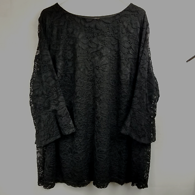 Croft amp; Barrow Women#x27;s Top Black Lace Cover Lined 3 4 Bell Sleeve Plus Size 3X $15.85