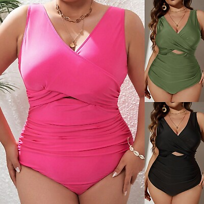 #ad Tankini Swimsuits For Women Plus Size Solid Color Low Collar Beach Swim Wear $15.99