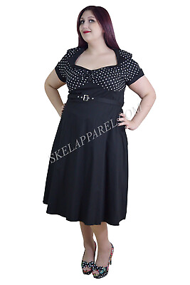 Plus Sizes Retro chic style Black White Polka Dot Flare Party Dress $44.95