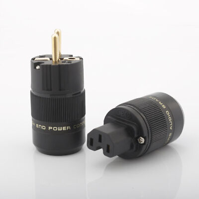 #ad 24K Gold Plated EU SCHUKO AC HiFi Power Plug C15 C13 IEC Connector for Cable DIY $8.49